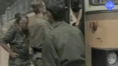 Gen Mladic enters bus