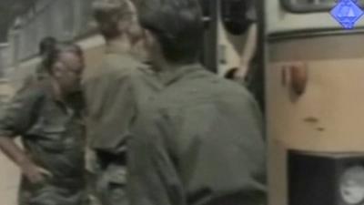 Gen Mladic enters bus