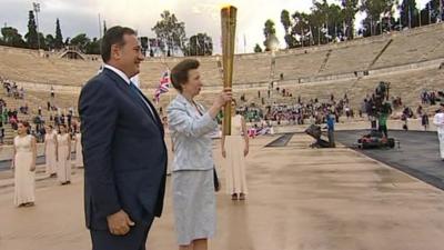 The Princess Royal receives the Olympic flame