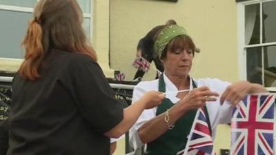 People put up Union Jack bunting in Penzance