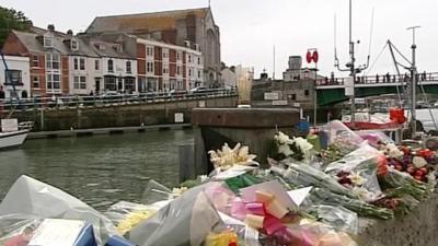 Floral tributes to missing fishermen