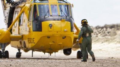 RAF Sea King landing on Winterton beach