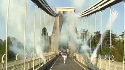 Olympic torch carried across Clifton Suspension Bridge