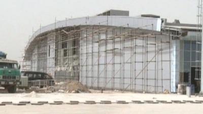 Mazar-e Sharif airport exterior with scaffolding