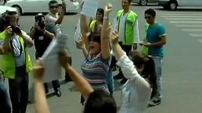 Women protesting in Azerbaijan