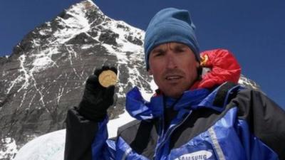 Kenton Cool with Olympic gold medal on Everest