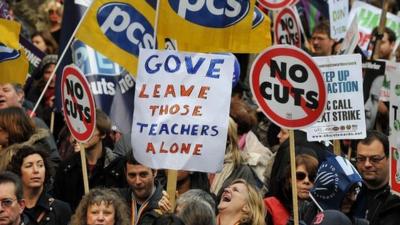 Teachers joined a public sector strike over pay and pensions in London on 30 November 30 2011