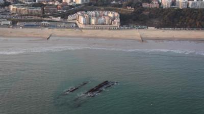 An aerial photograph of Boscombe surf reef