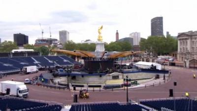 The Queen's Jubilee concert stage at Buckingham Palace