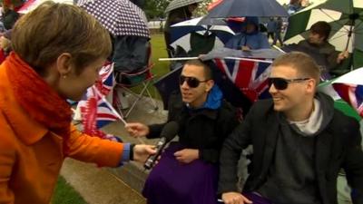 Royal fans speak to the BBC's Philippa Thomas at Tower Bridge in London