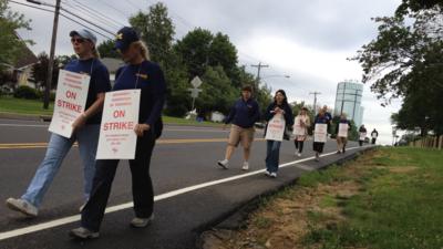 Pennsylvania school teachers on a strike's picket line