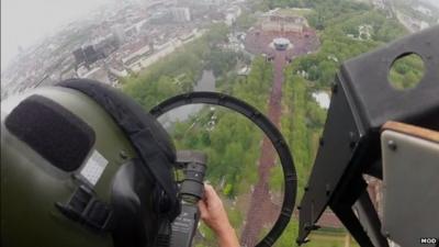 Pilot's view from plane on flypast over Buckingham Palace