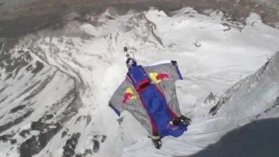 Valery Rozov jumps from the top of Shiving Mountain in the Himalayas