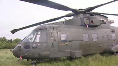 RAF Merlin helicopter in Stanwick field