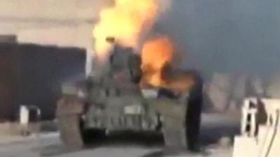 Syrian tank on fire