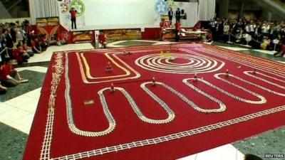 Domino stick display at a Japanese toy fair