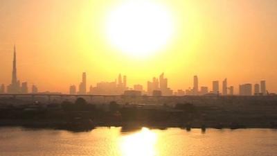 Dubai skyline at sunset