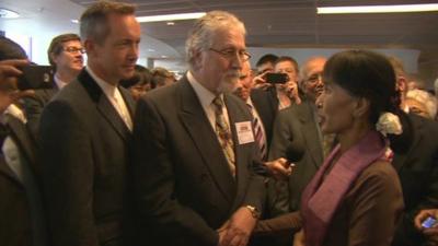 Aung San Suu Kyi meets Dave Lee Travis