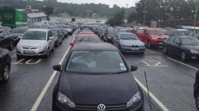 Traffic gridlock at the Fishbourne ferry terminal on the Isle of Wight