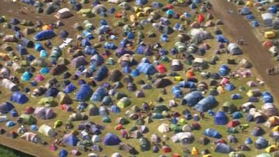 Tents in the mud at the Isle of Wight Festival