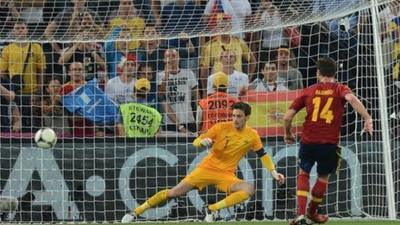 Xabi Alonso's penalty seals Spain's 2-0 win