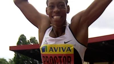 Shara Proctor sets a new British long jump record of 6.95m at the Olympic trials in Birmingham