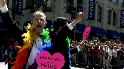 Gay married couple in the street