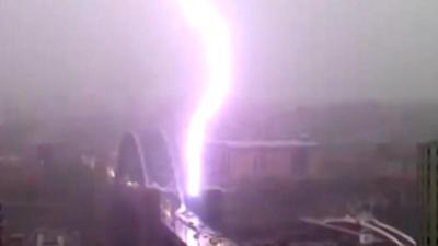 Lightning strikes the Tyne Bridge