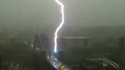 Lightning strikes the Tyne Bridge