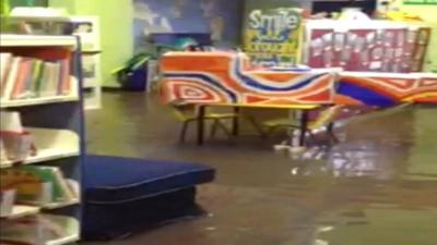 Flooded classroom in Langley First School