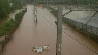 Flooded railway near Carlisle