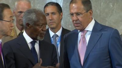 Kofi Annan at conference in Geneva.