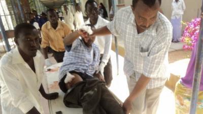 A worshipper injured during an attack inside the African Inland Church