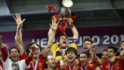 Spain lift Euro 2012 trophy