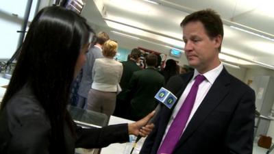 Nick Clegg speaks to Nel Hedayat