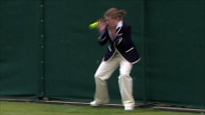 Wimbledon line judge hit by ball