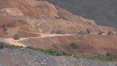Construction of a dam on the Mekong river