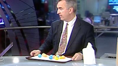Jonathan Amos with tray of ping pong balls