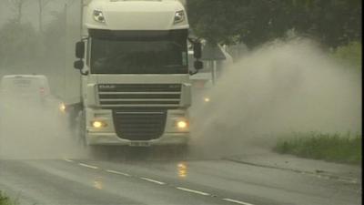 Lorry in rain