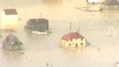 Aerial shot of floods in Russia