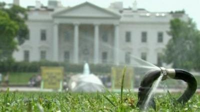 Sprinklers outside the White House