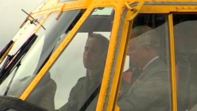 Prince Charles & Prince William in helicopter