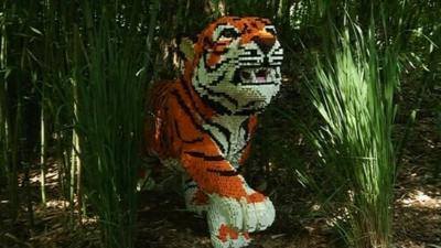 Tiger made of Lego at New York's Bronx Zoo