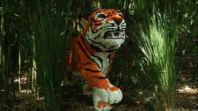 Lego tiger at the Bronx Zoo