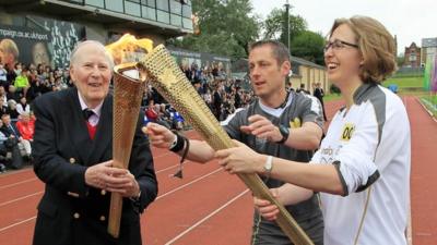 Sir Roger Bannister at Iffley Road stadium in Oxford