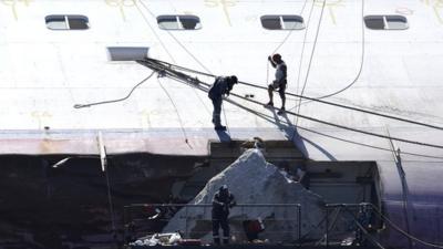 Salvage teams and embedded rock on the Coast Concordia