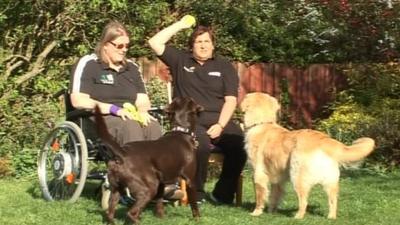 Wendy Morrell (l) and Karen Ruddlesden, with Coco (l) and Udo