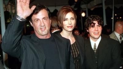 Sylvester Stallone with his girlfriend Jennifer Flavin and his son Sage Moonblood