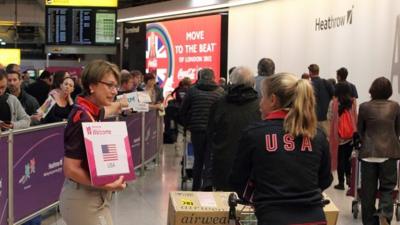 Athletes arrive for Olympic games at Heathrow