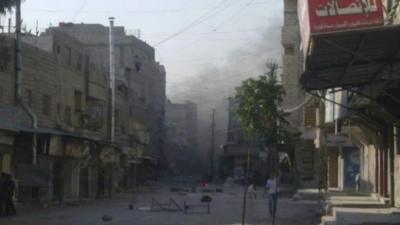 Demonstrators in the al-Tadamun area in Damascus on 15 July 2012